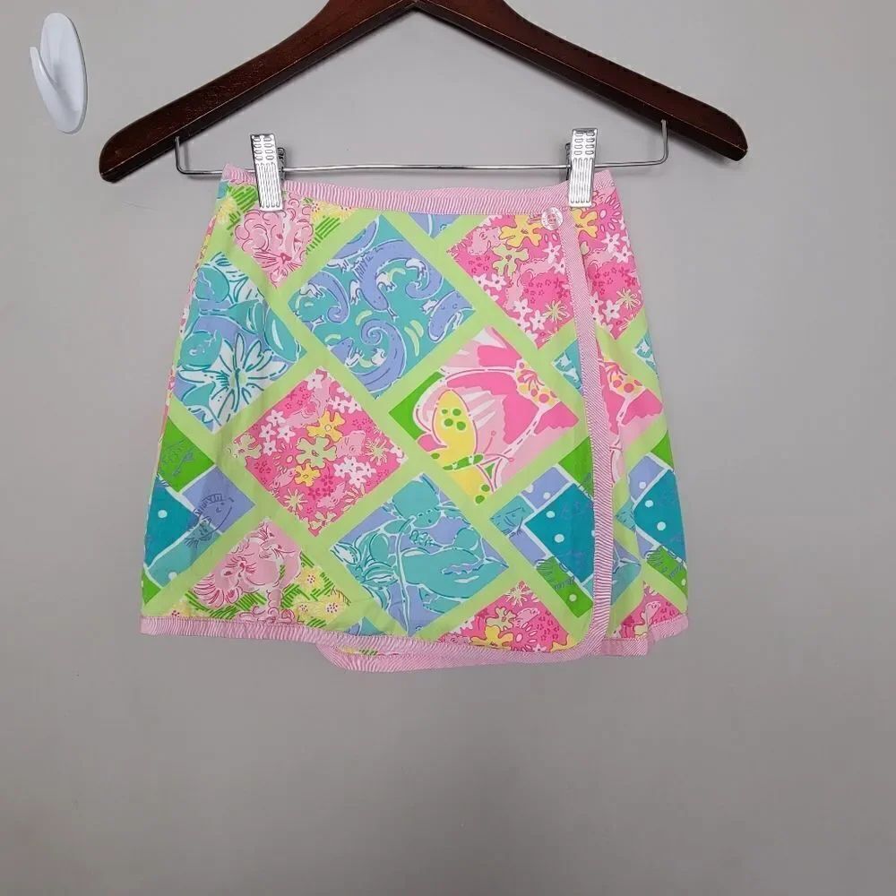 Lilly Pulitzer Vintage Floral Patchwork Wrap Skirt Youth 6X
